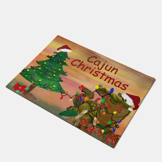 Cajun bayou home Kerstmis Vakantie alligator Deurmat (Schuin)
