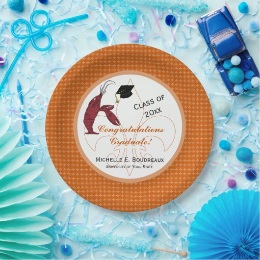 Cajun Crawfish Afstuderen in het Oranje en wit Papieren Bordje (Feest)