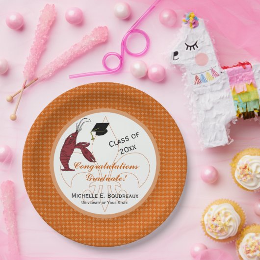 Cajun Crawfish Afstuderen in het Oranje en wit Papieren Bordje (Feest)