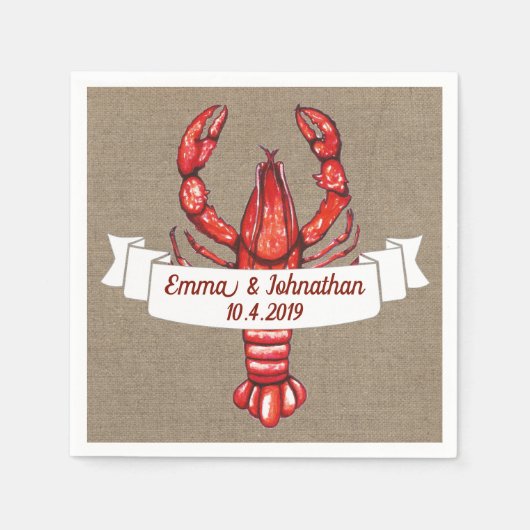Cajun Crawfish & Faux Burlap | Gepersonaliseerd Servet (Voorkant)