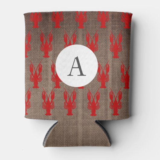 Cajun Crawfish & Faux Burlap | Monogram Blikjeskoeler (Voorkant)