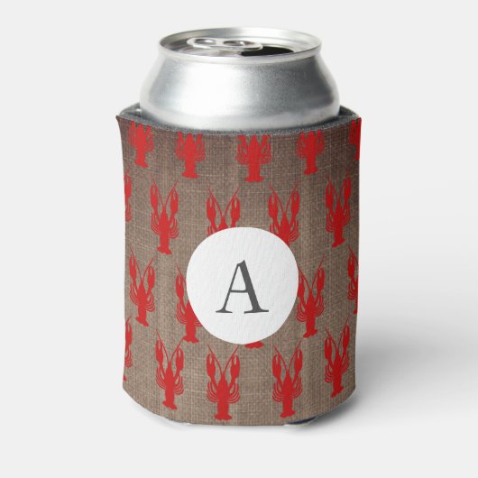 Cajun Crawfish & Faux Burlap | Monogram Blikjeskoeler (Blikje Achterkant)