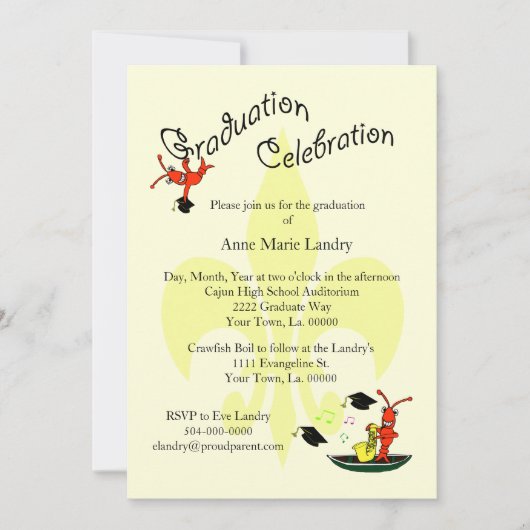 Cajun Crawfish Fleur de Lis Afstuderen Invitation Kaart (Voorkant)
