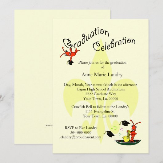 Cajun Crawfish Fleur de Lis Afstuderen Invitation Kaart (Voorkant / Achterkant)