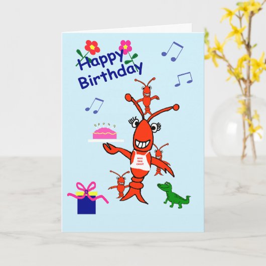 Cajun Crawfish Happy Birthday Kaart (Gele Bloem)