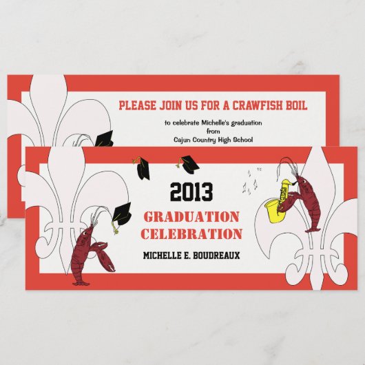 Cajun Crawfish Jazz Graduation Party Kaart (Voorkant / Achterkant)