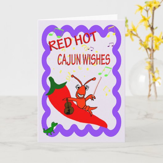 Cajun Crawfish Red Hot Happy Birthday Kaart (Gele Bloem)