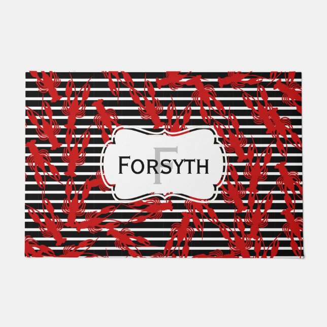 Cajun Crawfish & Stripe | Monogram Deurmat (Voorkant)