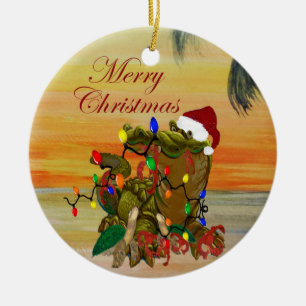 Cajun Kerstmis op de bayou Kerstmis onderzetters. Keramisch Ornament
