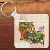 Cajun Louisiana Map Crawfish en Alligator Sleutelhanger (Voorkant)