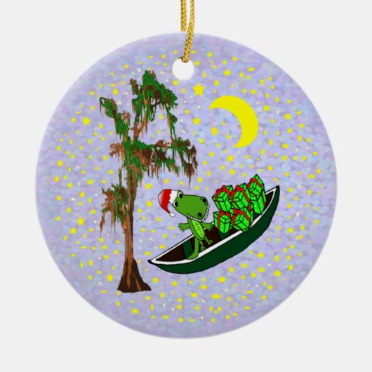 Cajun Santa Alligator kerstversiering Keramisch Ornament (Voorkant)