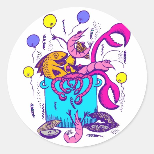 Cajun Style Pot met Vis, rivierkreeften, garnalen Ronde Sticker (Voorkant)