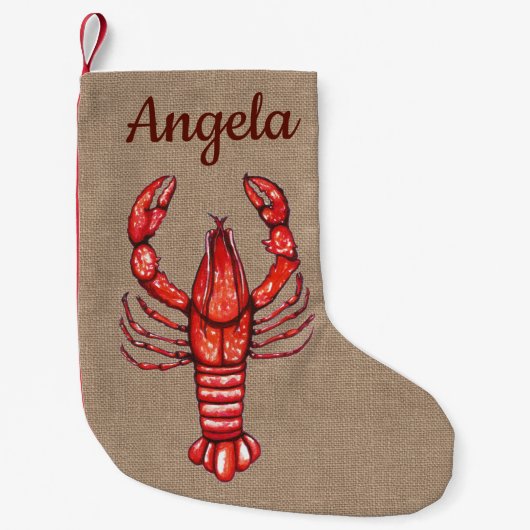 Cajun Waterverf Crawfish & Faux Burlap Kleine Kerstsok (Voorkant)