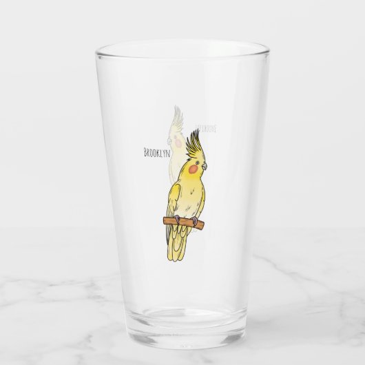 Cakatielvogelafbeelding cartoon glas (Achterkant)