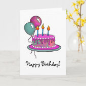 Cake-013 Magenta & Turquoise Kaart (Gele Bloem)