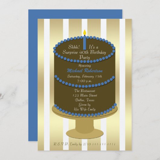 Cake 40e Verrassingsfeestuitnodiging Kaart (Voorkant / Achterkant)