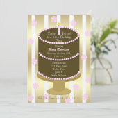 Cake 50e verjaardag Party uitnodiging 50e in roze (Staand voorkant)