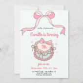 Cake and Bow Coquette Verjaardag Uitnodiging (Voorkant)