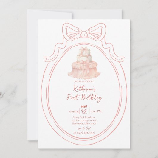 Cake and Bow Lijst Verjaardagsuitnodiging Kaart (Voorkant)