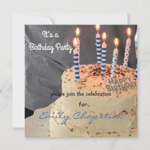 Cake and Candles Modern Birthday Invitation Kaart