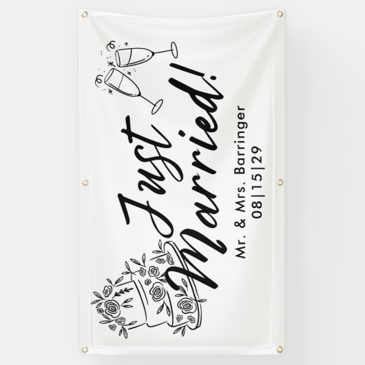 Cake and Cheers Just Married Car Banner (Verticaal)