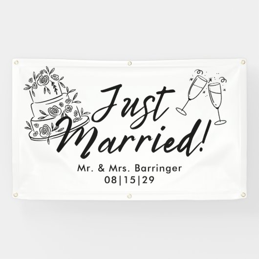 Cake and Cheers Just Married Car Banner (Horizontaal)