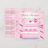 Cake and Streamers Birthday Invite Kaart (Voorkant / Achterkant)