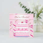 Cake and Streamers Birthday Invite Kaart (Staand voorkant)
