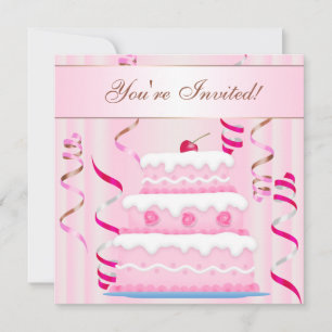 Cake and Streamers Birthday Invite Kaart