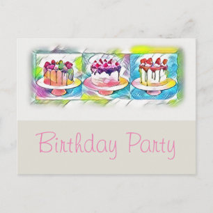 Cake Art Birthday Party Invitation Uitnodiging Briefkaart