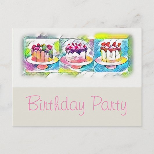 Cake Art Birthday Party Invitation Uitnodiging Briefkaart (Voorkant)
