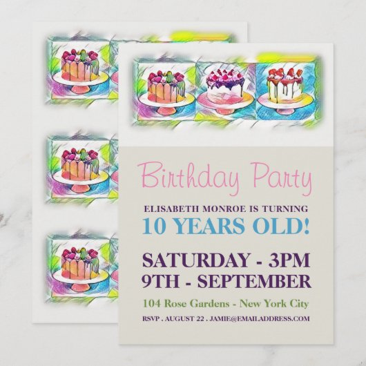 Cake Art Birthday Party Kaart (Voorkant / Achterkant)