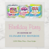 Cake Art Birthday Party Wijn Etiket (Enkel label)