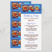 Cake Art Blauw Verjaardagsfeest Menu (Voorkant / Achterkant)