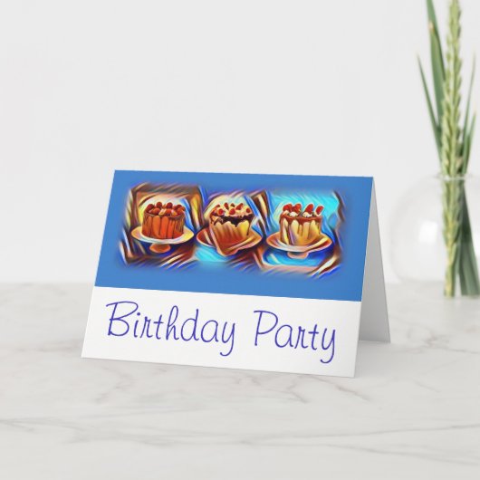 Cake Art Blue Birthday Party Invitation (Voorkant)
