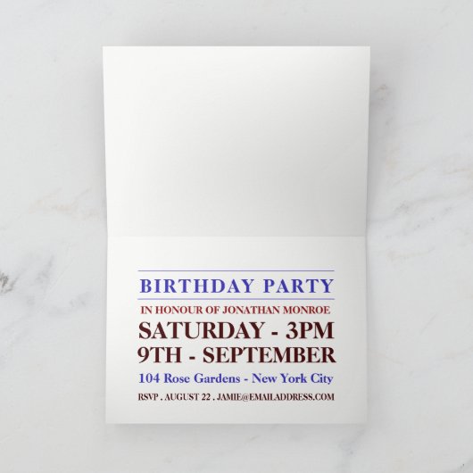 Cake Art Blue Birthday Party Invitation (Binnen)