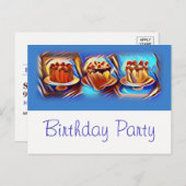 Cake Art Blue Birthday Party Invitation Uitnodiging Briefkaart (Voorkant / Achterkant)