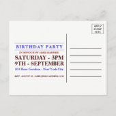 Cake Art Blue Birthday Party Invitation Uitnodiging Briefkaart (Achterkant)