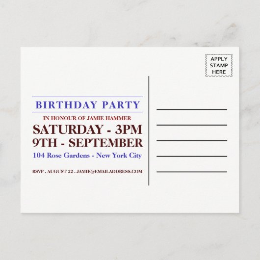 Cake Art Blue Birthday Party Invitation Uitnodiging Briefkaart (Achterkant)