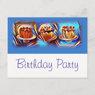 Cake Art Blue Birthday Party Invitation Uitnodiging Briefkaart