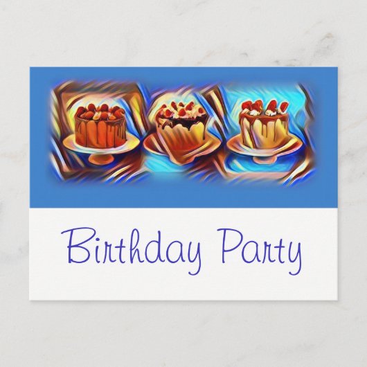 Cake Art Blue Birthday Party Invitation Uitnodiging Briefkaart (Voorkant)