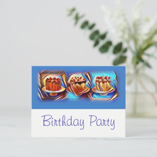 Cake Art Blue Birthday Party Invitation Uitnodiging Briefkaart (Staand voorkant)