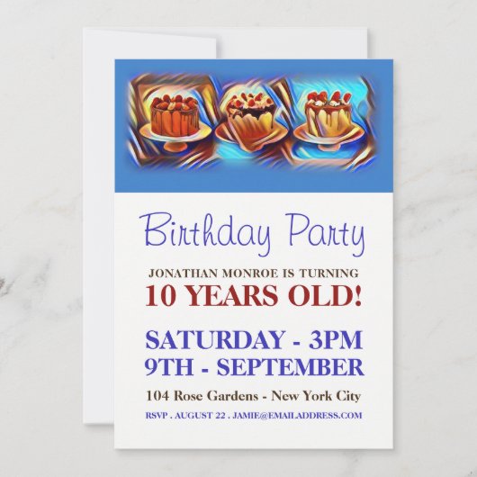 Cake Art Blue Birthday Party Kaart (Voorkant)