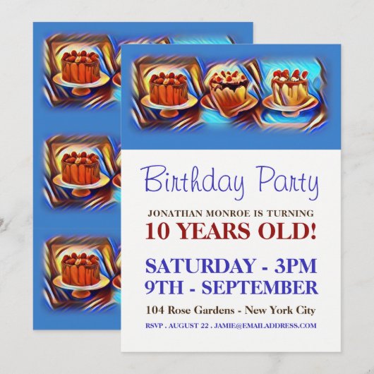 Cake Art Blue Birthday Party Kaart (Voorkant / Achterkant)