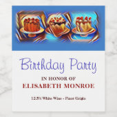 Cake Art Blue Birthday Party Wijn Etiket (Enkel label)