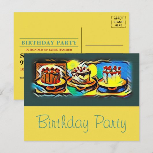 Cake Art Jazz Birthday Party Invitation Uitnodiging Briefkaart (Voorkant / Achterkant)