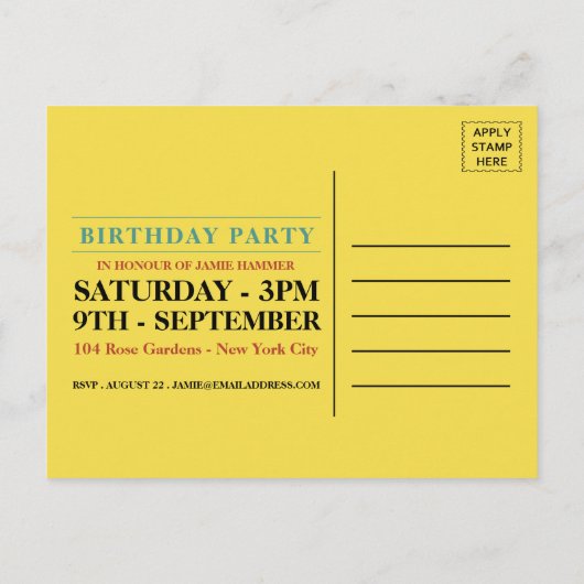 Cake Art Jazz Birthday Party Invitation Uitnodiging Briefkaart (Achterkant)