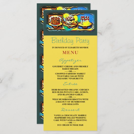 Cake Art Jazz Verjaardagsfeest Menu (Voorkant / Achterkant)