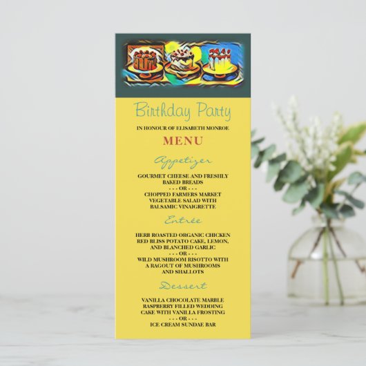 Cake Art Jazz Verjaardagsfeest Menu (Staand voorkant)
