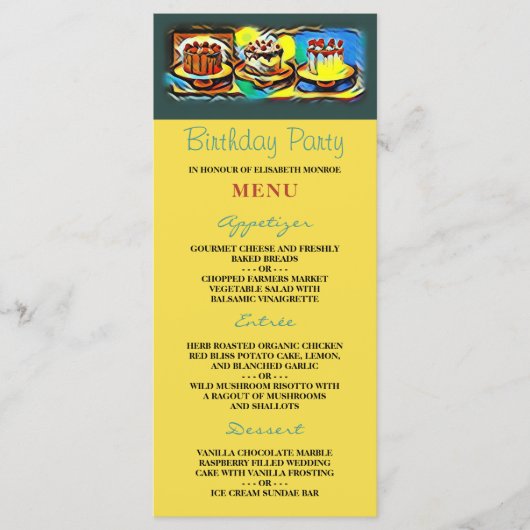 Cake Art Jazz Verjaardagsfeest Menu (Voorkant)